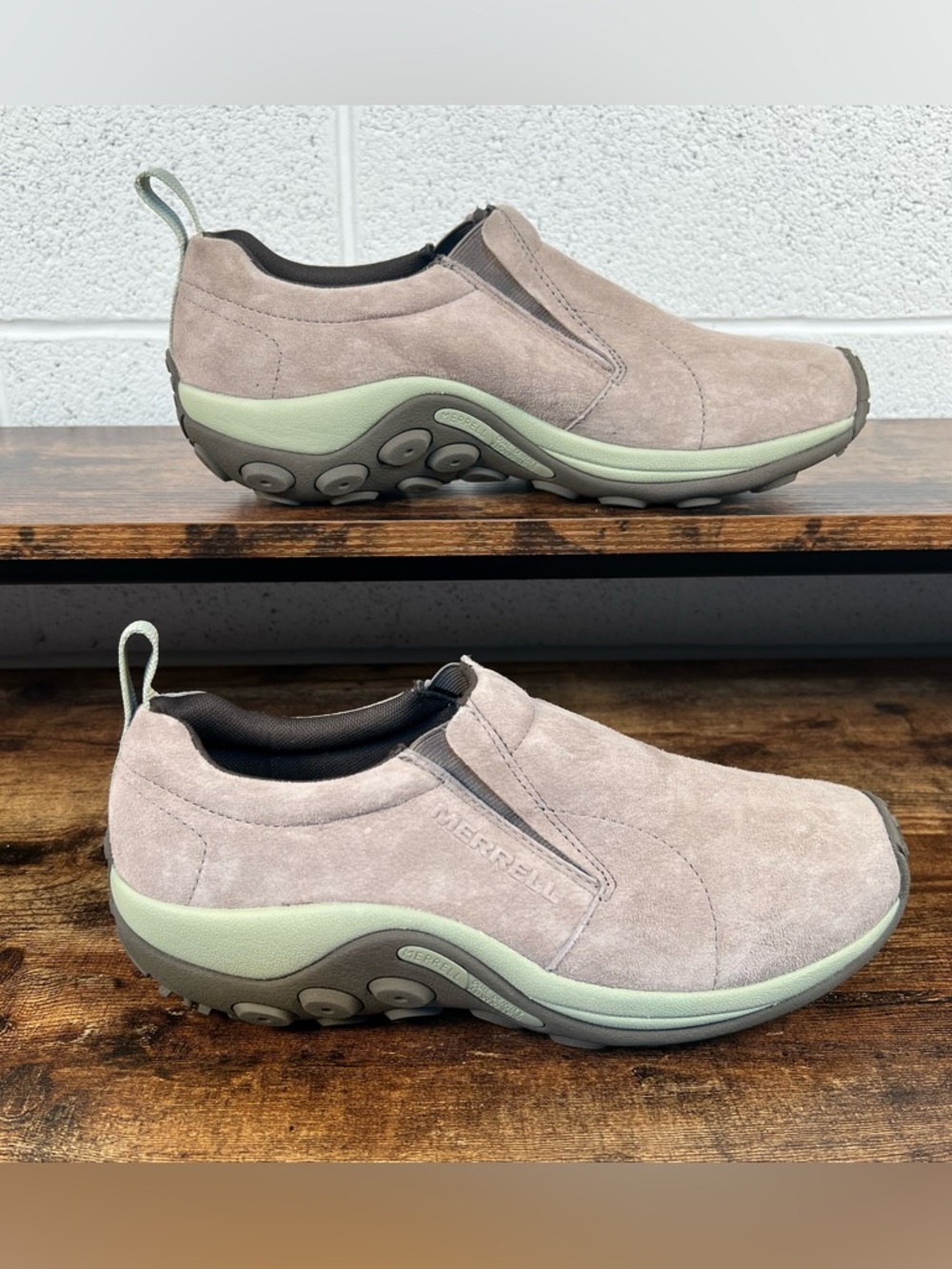 Merrell Jungle Moc Slip on Suede Leather Beige Mint Hiking Shoes women's 11